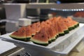 Piece of watermelon in the buffet line Royalty Free Stock Photo