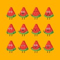 Piece watermelon character set different options and emotions