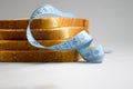 Piece of white bread measuring tape concept delicious natural a light background