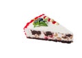 A piece of white cake with berries and mint on a white background for the restaurant website menu Royalty Free Stock Photo