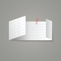 Piece of white lined paper sheet with folds attached with a clip . Vector background Royalty Free Stock Photo