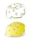 Piece of yellow porous cheese food with holes