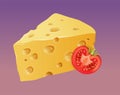 Piece of yellow porous cheese with tomato Royalty Free Stock Photo