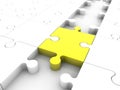 A piece of yellow puzzle as a step between a white puzzle Royalty Free Stock Photo