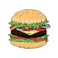 A Piece of Yummy Hamburger, Vintage Look Hand Draw Style Hamburger..