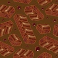 Pieces of aerated chocolate on a brown background Royalty Free Stock Photo