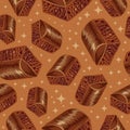Pieces of aerated chocolate on a brown background
