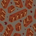 Pieces of aerated chocolate on a gray background