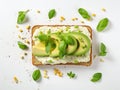 pieces of avocado on the rectangular slice of bread spread with cream cheese Royalty Free Stock Photo