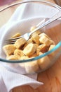 Pieces of banana in a glass bowl Royalty Free Stock Photo