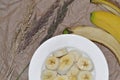 pieces of banana on a white plate Royalty Free Stock Photo