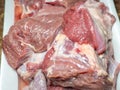 Pieces of beef. Cooking meat for minced meat. Beef fillet on the table. Ingredient for a colorful lunch