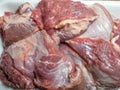Pieces of beef. Cooking meat for minced meat. Beef fillet on the table. Ingredient for a colorful lunch