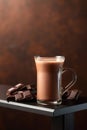 Pieces of bitter chocolate and glass of cocoa drink Royalty Free Stock Photo