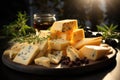 Pieces of blue Roquefort cheese. French cheese made from sheep\'s milk. Generative AI