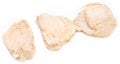 Pieces of boiled chicken breast over white background Royalty Free Stock Photo