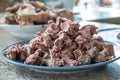 Pieces of boiled lamb meat on a small plate Royalty Free Stock Photo