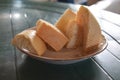 Pieces of bread in a plate