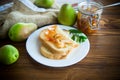 Pieces of bread with sweet home-made fruit jam from pears and apples in a plate Royalty Free Stock Photo