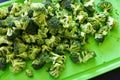 Pieces of broccoli on cutting board