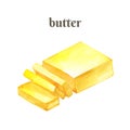 Pieces of butter. Watercolor handdrawn illustration isolated on white background