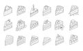 Pieces of cakes pack. Editable outline stroke size. Line vector icon.