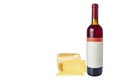Pieces of cheese with a bottle of wine on a white background. Royalty Free Stock Photo
