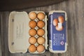 10 pieces of chicken eggs in paper packaging Royalty Free Stock Photo