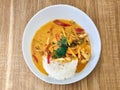 Pieces of chicken in Thai curry sauce made with coconut milk Royalty Free Stock Photo