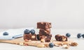 Pieces of chocolate brownie with peanuts Royalty Free Stock Photo