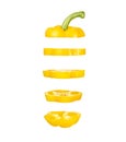 Pieces of chopped yellow sweet pepper flying in space on a white background isolate Royalty Free Stock Photo