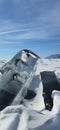 Pieces of clear blue ice of lake Baikal in the winter sunlight. Beauty of nature Royalty Free Stock Photo