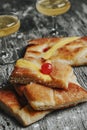 Pieces of coca de sant joan, catalan sweet cake