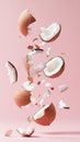 Pieces of coconut floating on pink background Royalty Free Stock Photo
