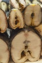 Pieces of cold smoked white fish on the counter in the store. Close-up. Vertical Royalty Free Stock Photo