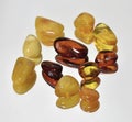 Pieces of colorful amber