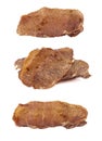 Pieces of cured pork isolated on white background. Portion of dried pork on white background. Dried pork isolate