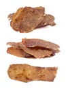 Pieces of cured pork isolated on white background. Portion of dried pork on white background. Dried pork isolate
