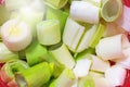Pieces of cut leek ready for cooking Royalty Free Stock Photo