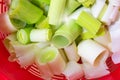 Pieces of cut leek ready for cooking Royalty Free Stock Photo