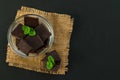 Pieces Dark Chocolate Mint Black Background Flat Lay Copy Space Royalty Free Stock Photo