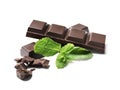 Pieces of dark chocolate with mint Royalty Free Stock Photo