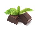 Pieces of dark chocolate with mint Royalty Free Stock Photo