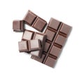 Pieces of delicious dark chocolate isolated, top view Royalty Free Stock Photo