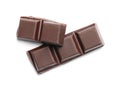 Pieces of delicious dark chocolate isolated, top view Royalty Free Stock Photo