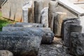 Pieces of destroyed antique columns. Columns of marble Royalty Free Stock Photo