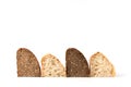 Pieces of different bread in a row on a white background. Healthy Hop Sourdough Bread Royalty Free Stock Photo