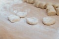 Pieces of dough on table Royalty Free Stock Photo