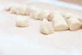 Pieces of dough on table Royalty Free Stock Photo