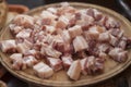 Pieces of fresh bacon on the plate. Royalty Free Stock Photo